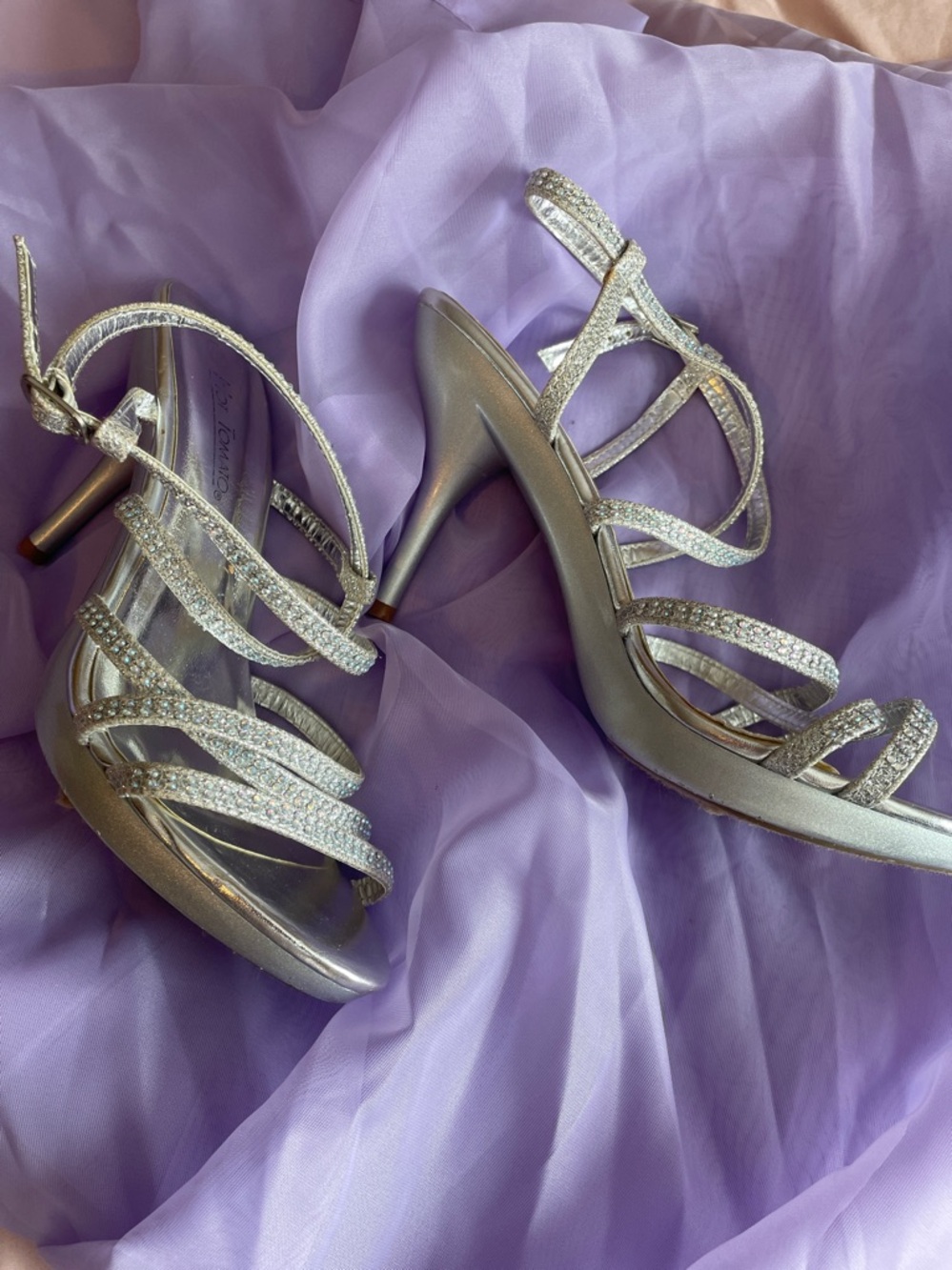 Pelle Moda Sparkling Silver Strappy Rhinestone Heels - Picture 2 of 3